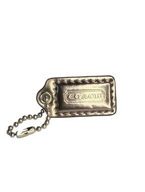 Coach Small Metallic Silver Leather Hangtag Charm 1.5"